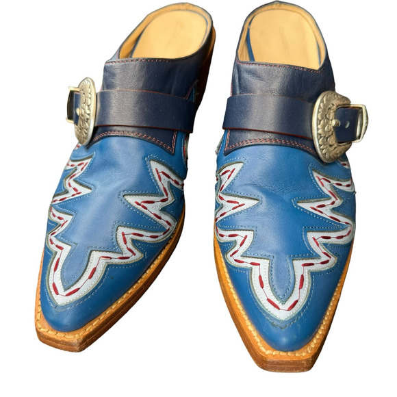 Tommy Hilfiger Collection Womens Blue Cowboy Leather Boot Mules Size 8.5 RARE - Picture 5 of 15